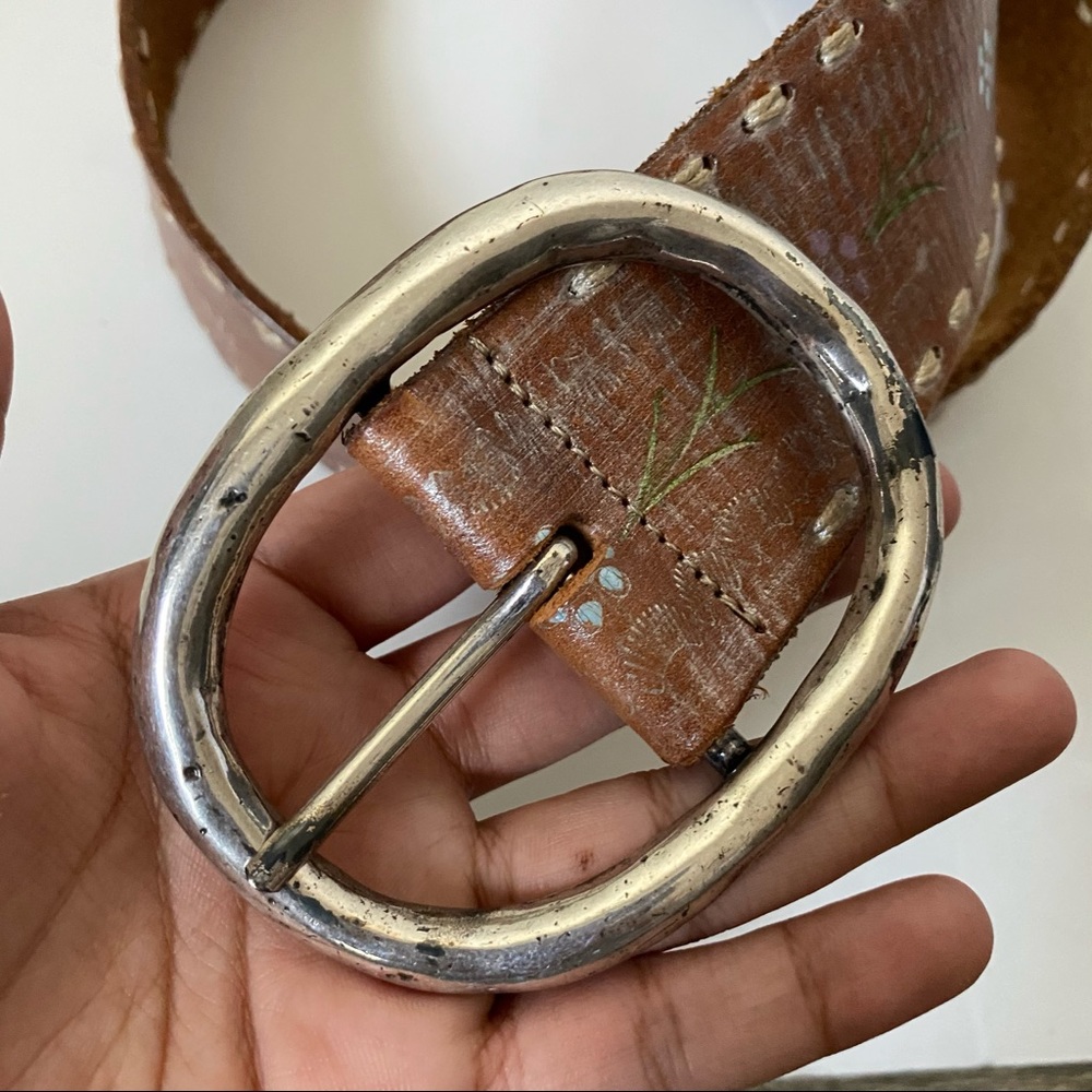 Anthropologie Streets Ahead Leather Floral Belt - Picture 2 of 5